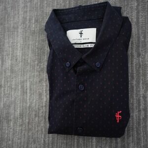 Father Sons Shirt Men Button Down Navy Blue Short Sleeve Stretch Slim Fit Large